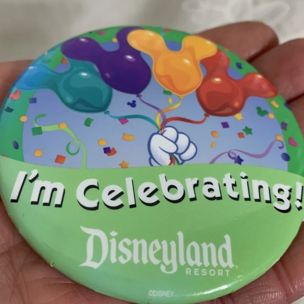 Two Disneyland Resort button pins I'm Celebrating 3